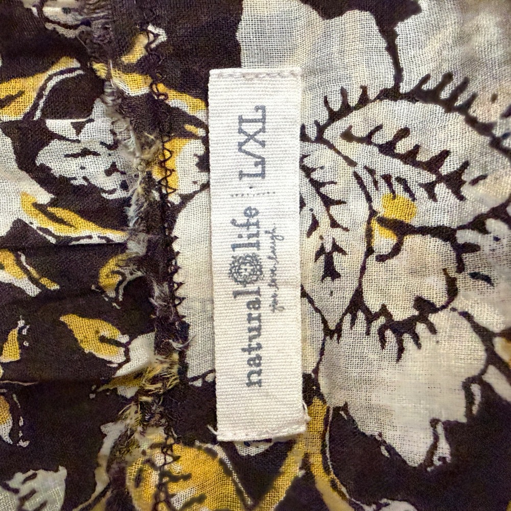 Natural Life Cotton Boho V-Neck Tunic Blouse Top Womens L/XL Brown Floral - Picture 7 of 8
